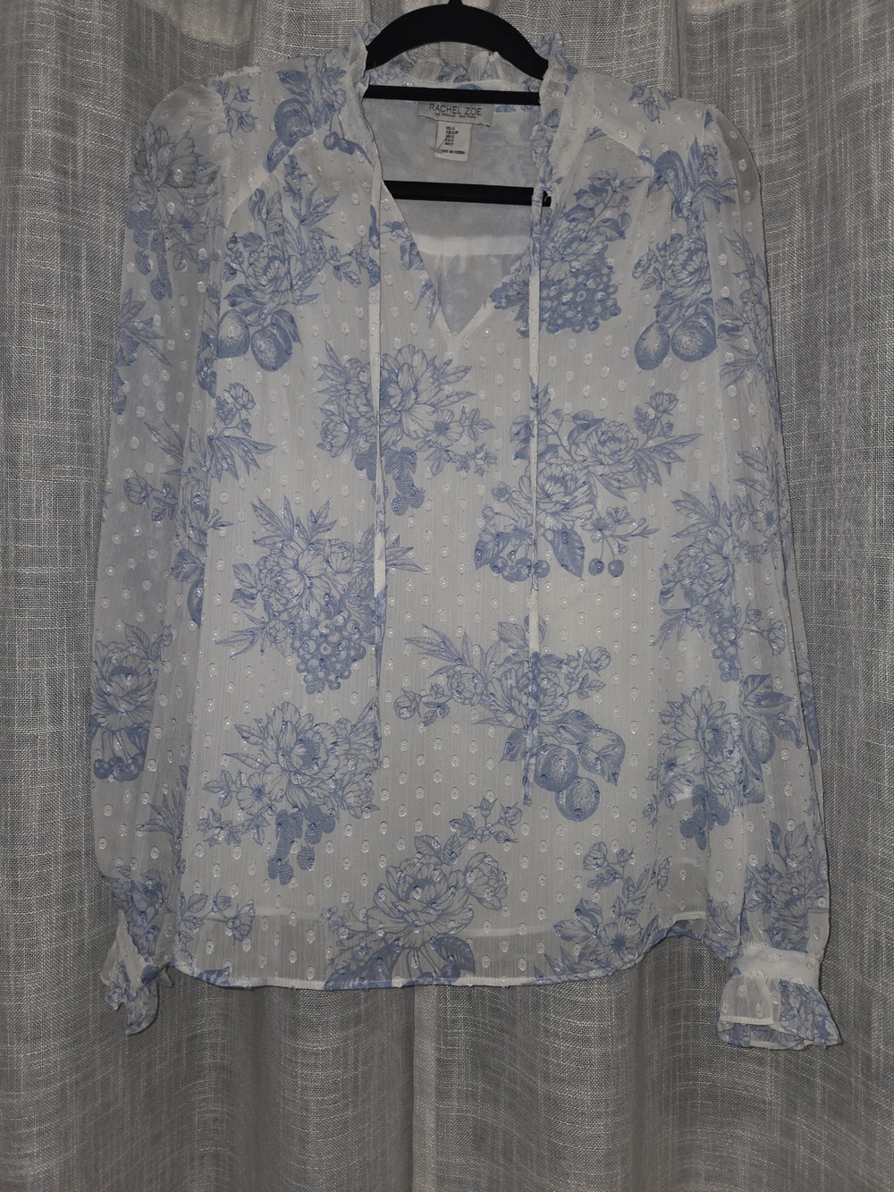 Rachel Zoe White Sheer Blouse with Light Blue Floral Print